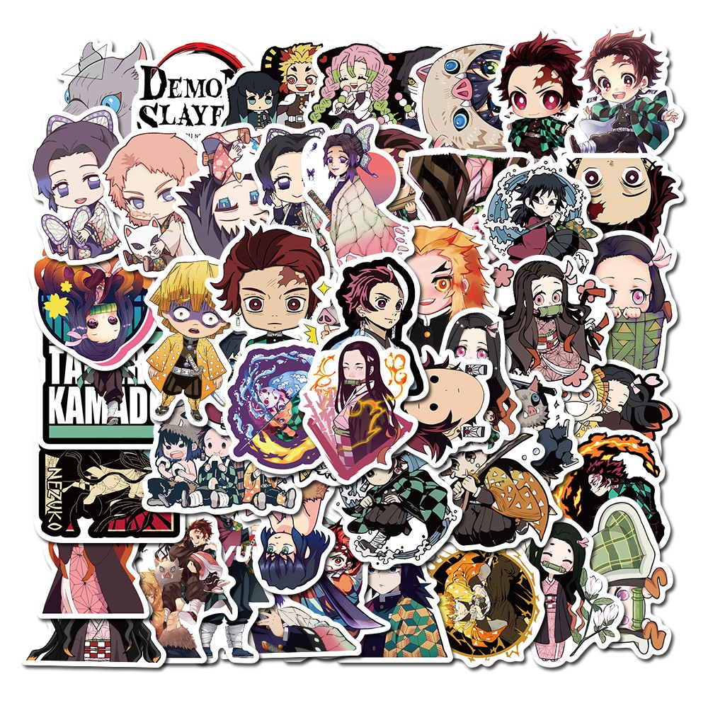 Set 50 sticker hình nhân vật Anime Demon Slayer: Kimetsu no Yaiba trang trí thủ công