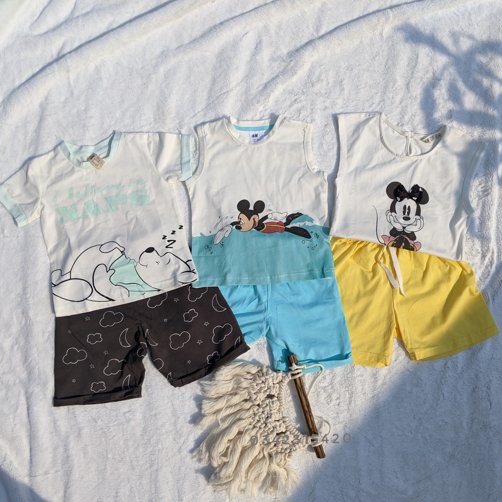 - Set bộ cotton gấu Pooh Hm, sát nách Mickey