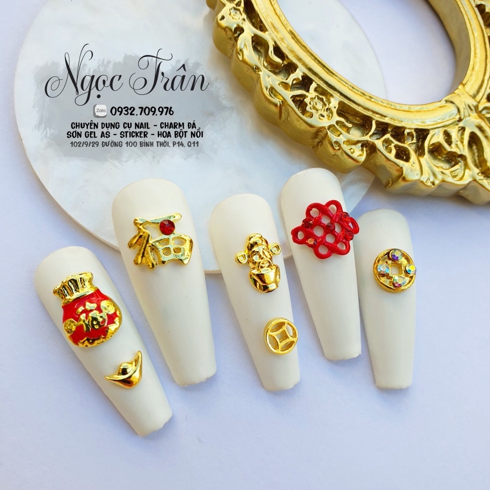 Charm Tết 2022 Đính Móng | Đồng Tiền | | Cục Vàng Thỏi | Mèo Thần Tài 5B