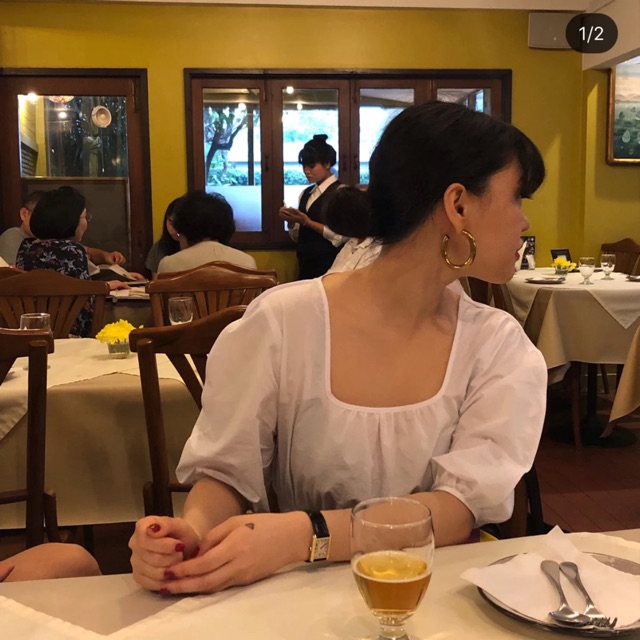 Áo croptop cổ vuông tay bồng