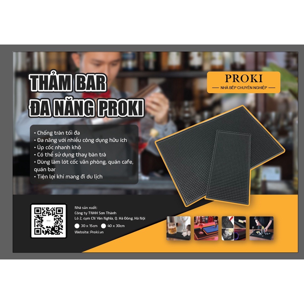 Thảm bar pha chế Proki - Thảm lót cốc văn phòng, lót sàn bằng cao su chống tràn làm bàn trà đa năng, tiện lợi