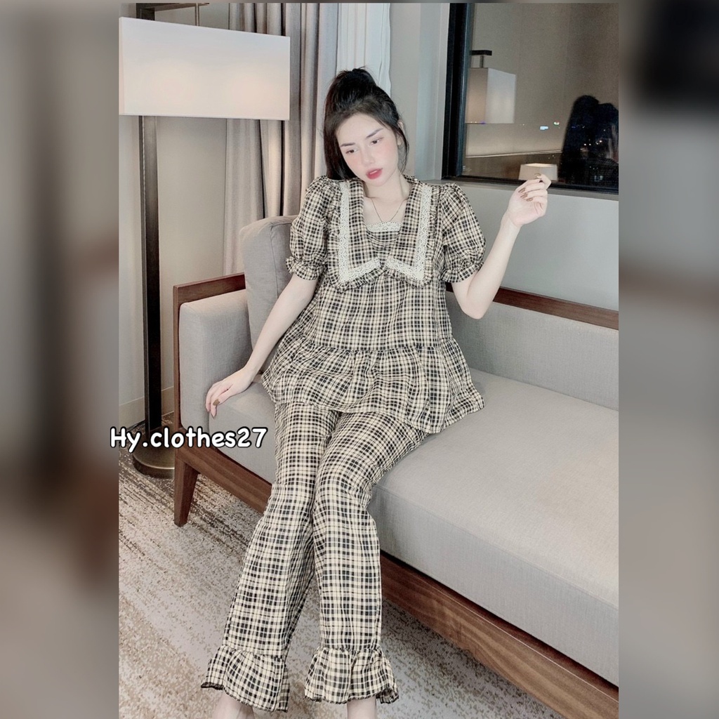 BỘ PYJAMA ĐŨI XỐP tiểu thư kẻ caro