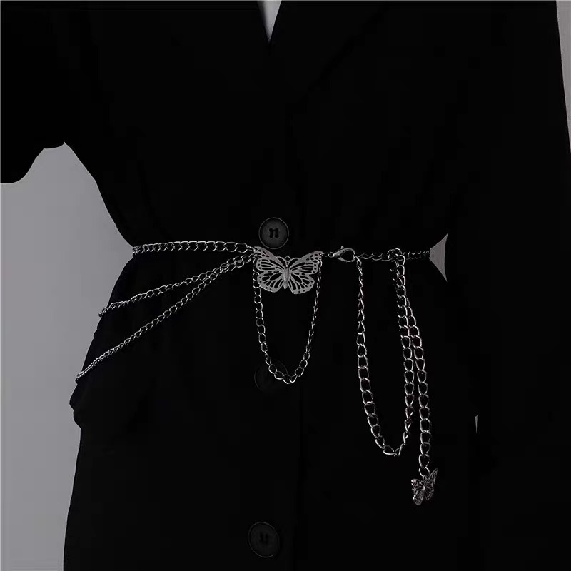 ( 2 mẫu) Thắt lưng sợi xích 3 tầng chi tiết cánh nơ xinh xắn Chain phụ kiện thắt eo/thắt lưng
