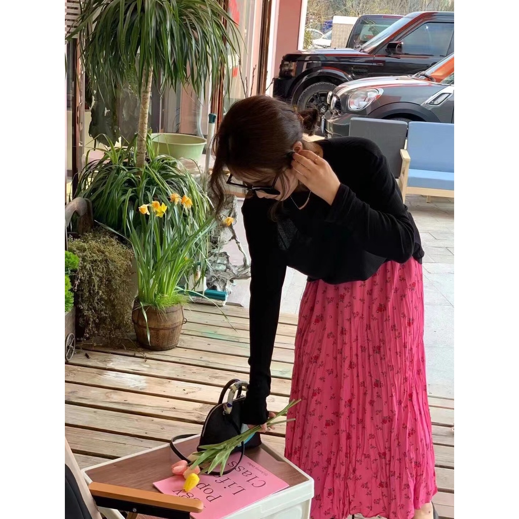 Chân Váy Dài Xếp Ly Lưng Cao Họa Tiết Hoa Phong Cách Hàn Quốc Thời Trang Mới Dành Cho Nữ 2022