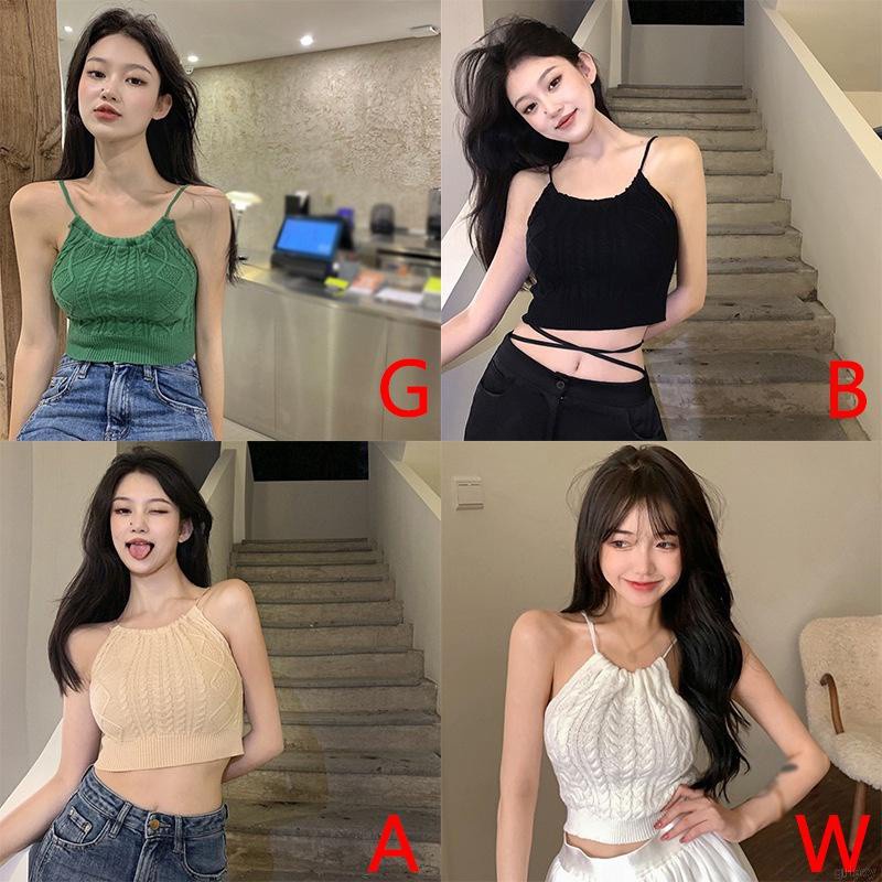 Áo Cổ Yếm Đan Lụa Hở Lưng Màu Trơn Phong Cách Hàn Quốc Thời Trang Mùa Hè Quyến Rũ Dành Cho Nữ