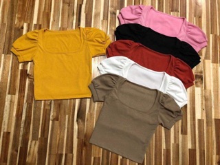 Áo croptop thun gân tay phồng