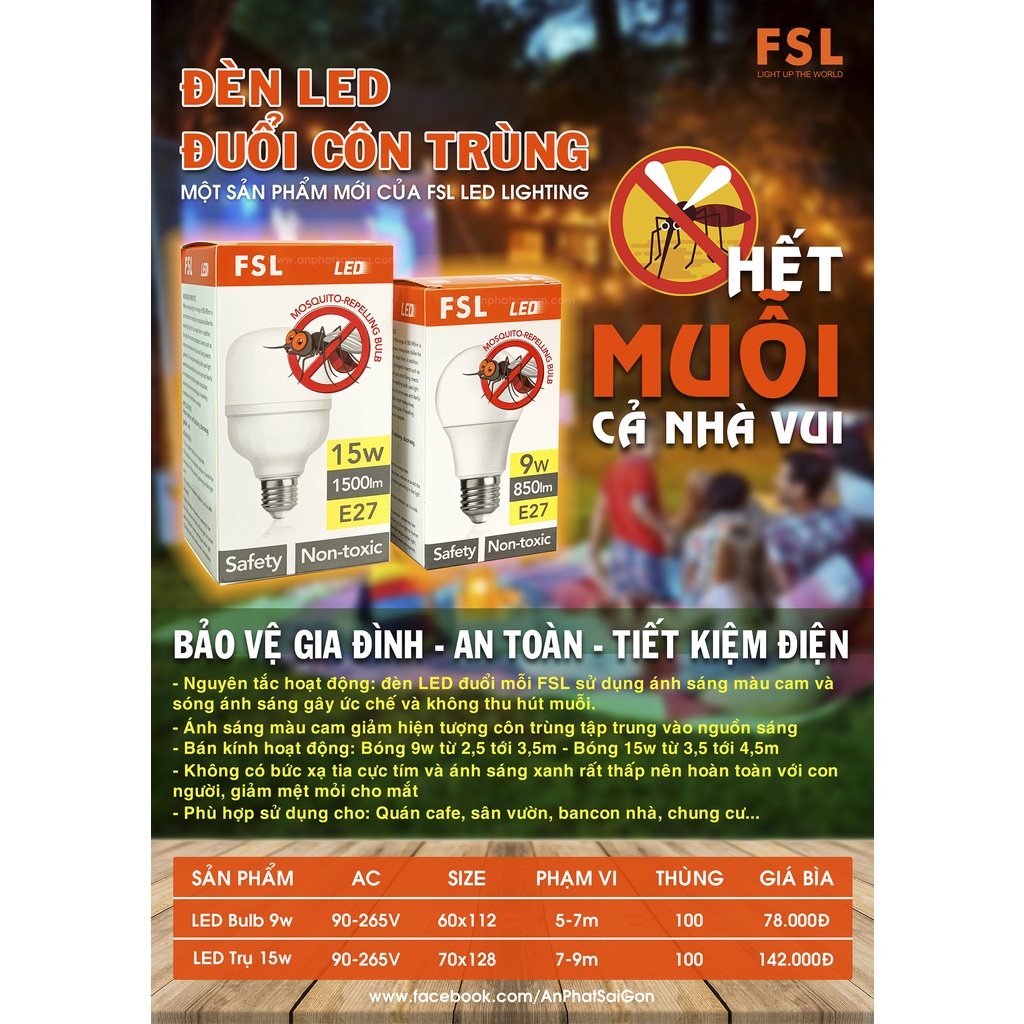 BÓNG ĐÈN LED ĐUỔI MUỖI - CHÍNH HÃNG FSL