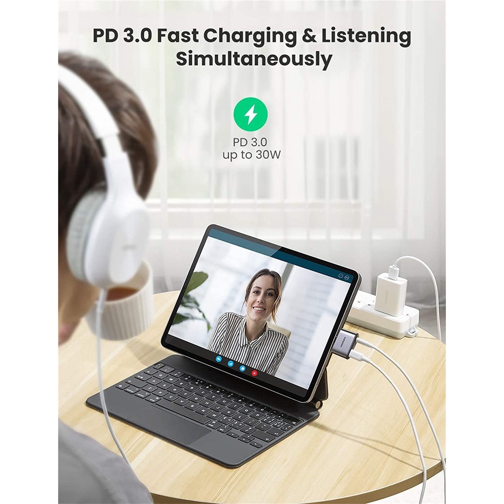 Ugreen 70311 - Đầu chuyển USB Type C sang 3.5mm hỗ trợ sạc PD 30W cao cấp - Phukienleduy