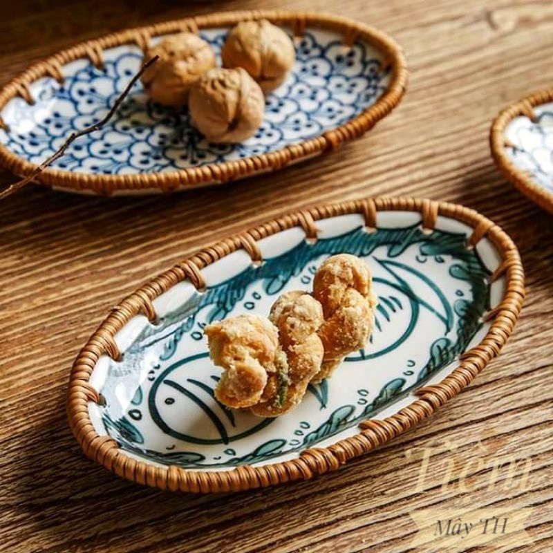 Đĩa sứ viền mây TIỆM MÂY TH, trang trí tiệc, decor| Hàng xuất khẩu Nhật, Đài Loan