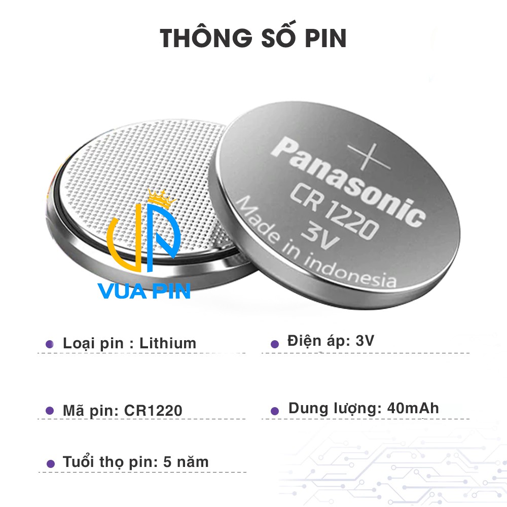 Pin CR1220 chính hãng Panasonic - Dùng cho CMOS máy tính, camera, Laptop, đồng hồ, thiết bị điện tử, đèn LED