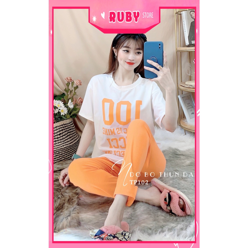 Đồ bộ thun dài cho nữ mặc nhà chất vải mềm mịn mát co giãn in họa tiết chữ dễ thương TP102