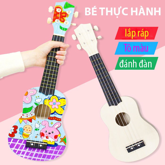 Đàn guitar mini cho bé tự lắp ráp, tô màu, học nhạc