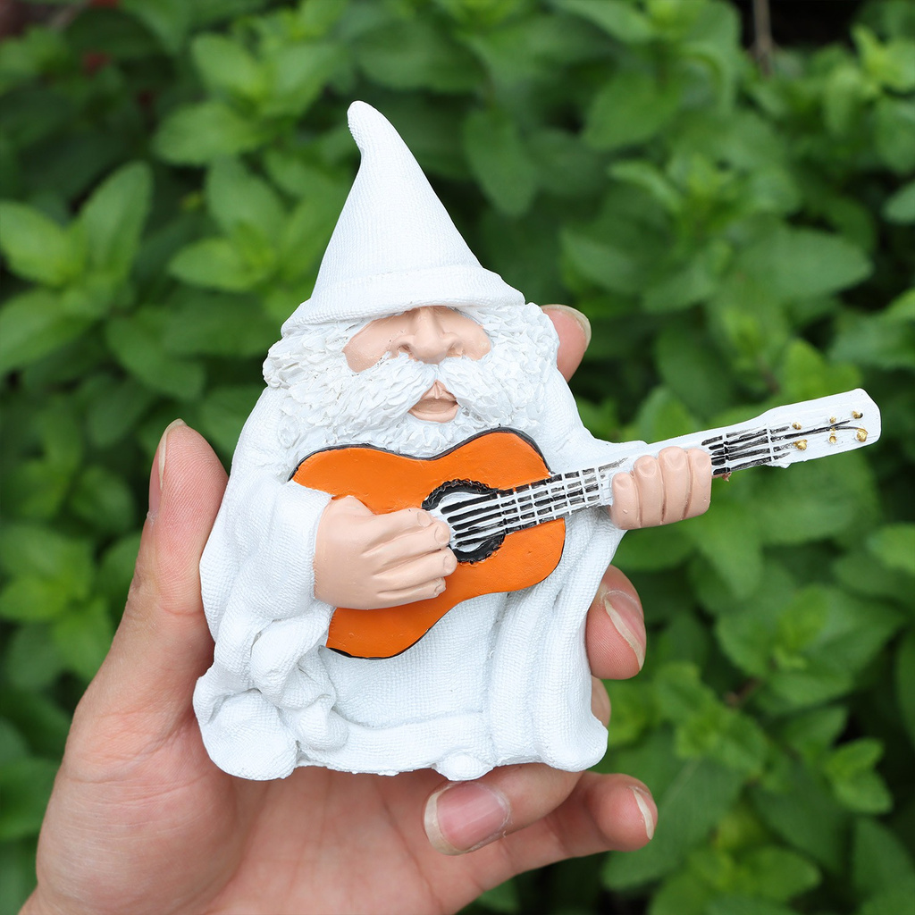 MIOSHOP Gift Dwarf Figurines Decoration Crafts Funny Statue Garden Gnomes Funny Elf Playing Guitar Elves Collectible Home Decor Ornaments Indoor Outdoor Micro Landscape