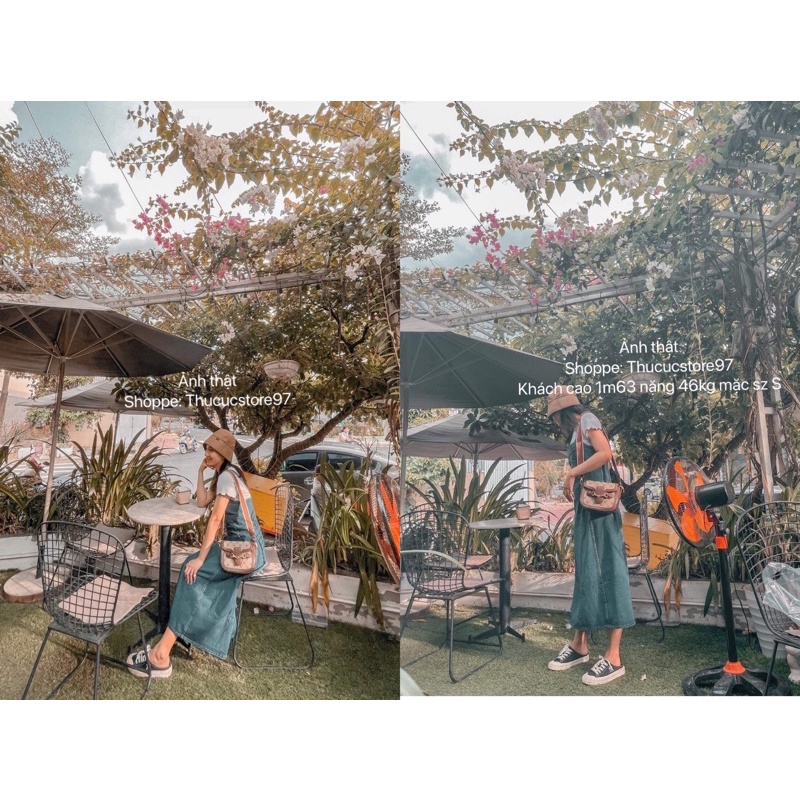 Yếm jeans dáng dài Thucucstore Đầm jeans midi hai dây phong cách Hàn Quốc hàng chuẩn Y01 (kèm ảnh thật) | BigBuy360 - bigbuy360.vn