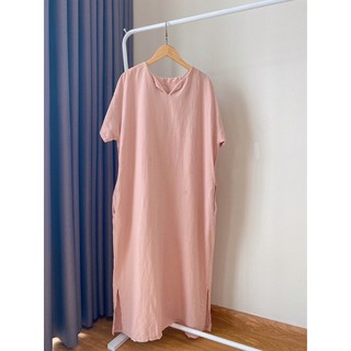 Váy linen trơn dáng suông Hàn quốc second hand
