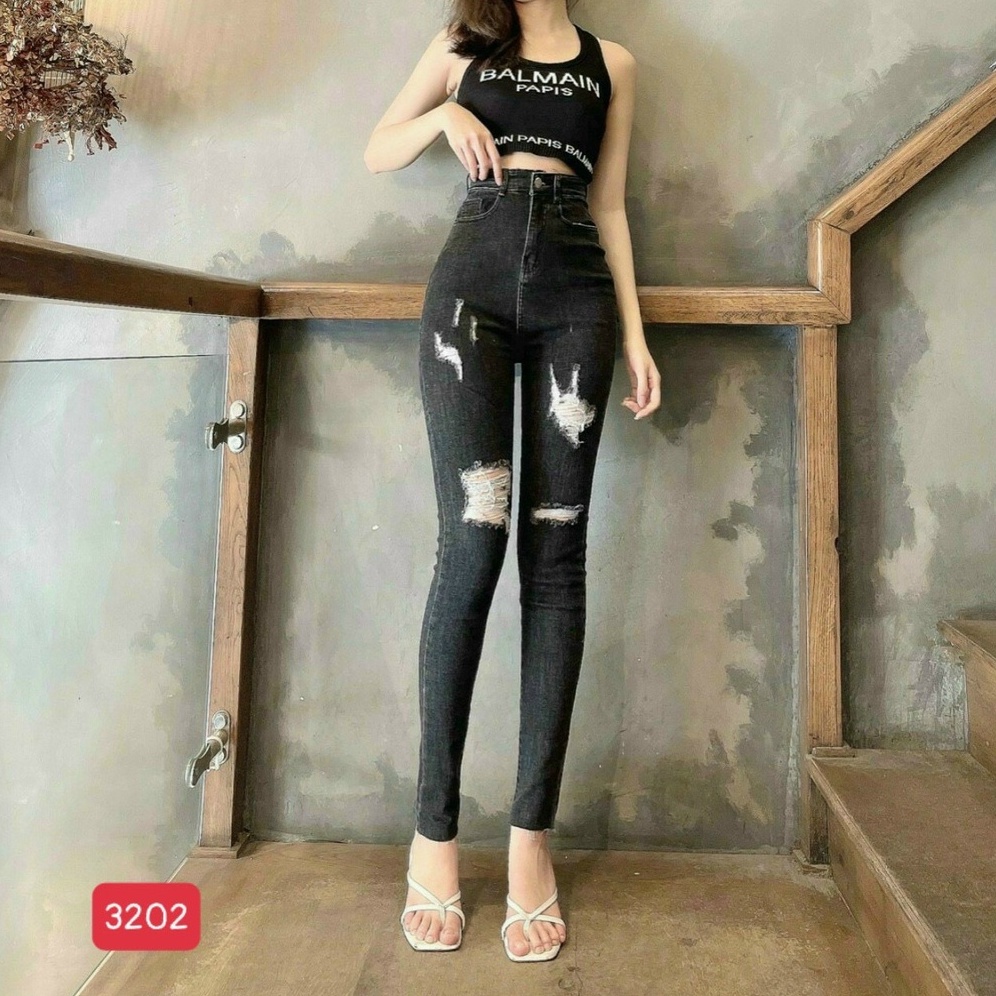 Quần jean nữ rách-quần jean nữ lưng cao siêu hack dáng cao cấp-chất jean co dãn Tuấn kiệt n2