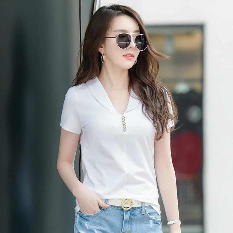 TH6921 - Áo thun nữ cổ bẻ hàng nhập - giá 340k