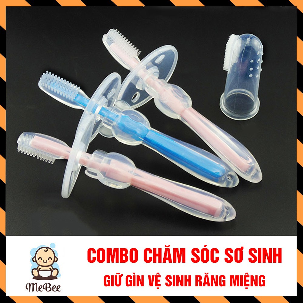 Combo: 1 Bàn chải silicon và 1 Tưa lưỡi vệ sinh răng miệng bé