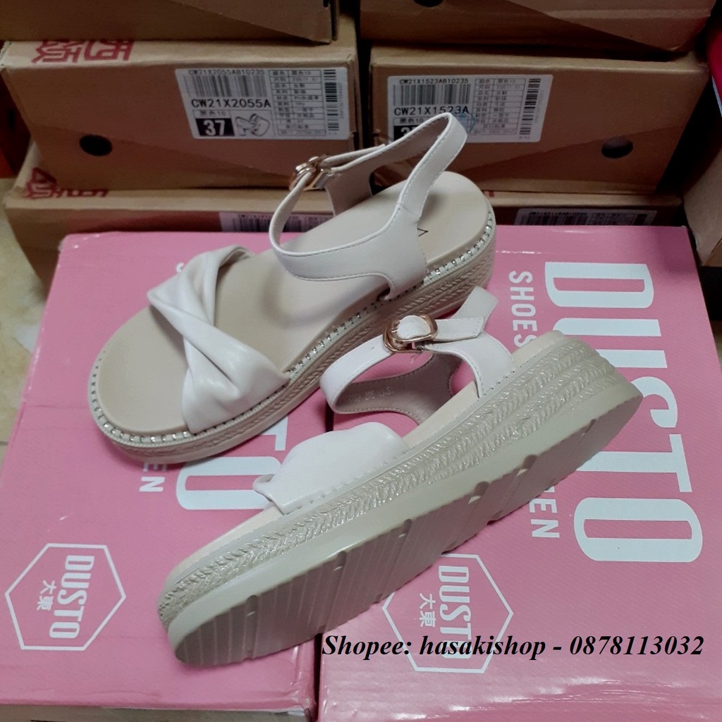 Sandal đế xuồng Dusto quai nơ xinh xắn, đế cao 4cm