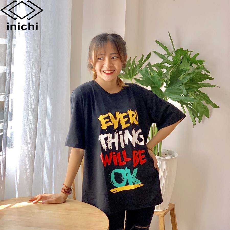 Áo thun tay lỡ form rộng INICHI IC586 phong cách Unisex cho cả nam nữ hình in chữ OK