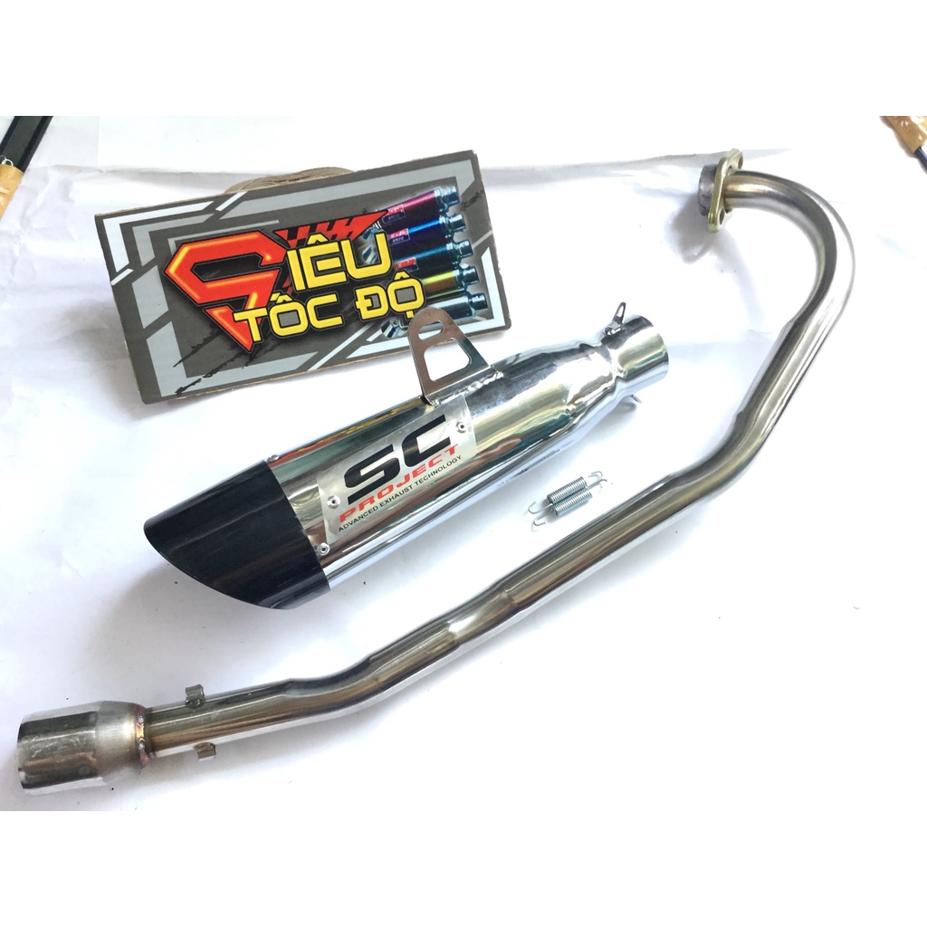 Bộ pô sc xéo ĐUÔI ĐEN FULL CỔ INOX THẲNG WAVE, SI, CUP, DREAM, EXCITER, WINER, SONIC, RAIDER FI, SATRIA, GSX