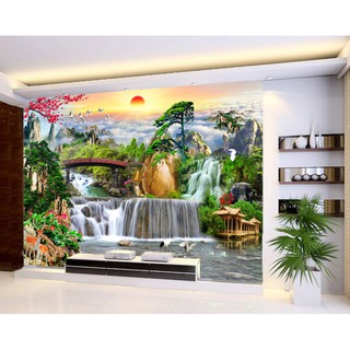 Tranh dán tường 3D sơn thủy hữu tình đẹp