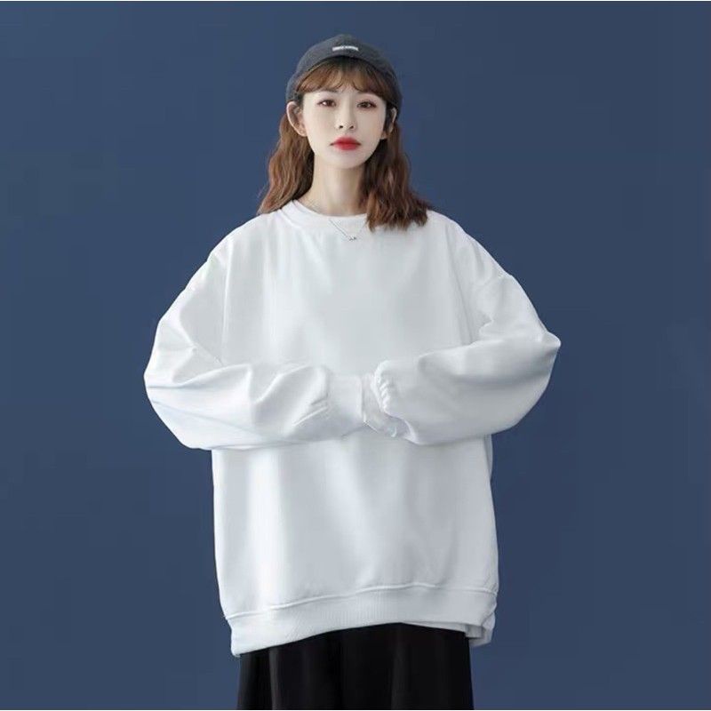 [Ảnh Thật] Áo nỉ ngoại sweater trơn trắng đen