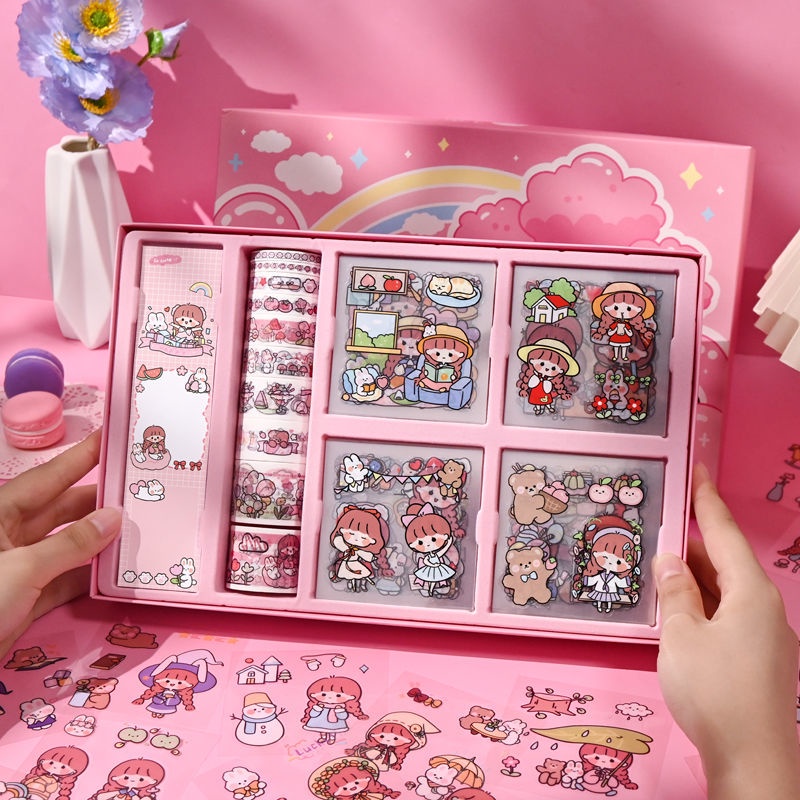 Sticker Cute 100 Tấm PET Tape Giấy Nhớ Set  Hộp 100 Tấm Sticker Hình Dán Công Chúa  Sitker Trang Trí Sổ Tay