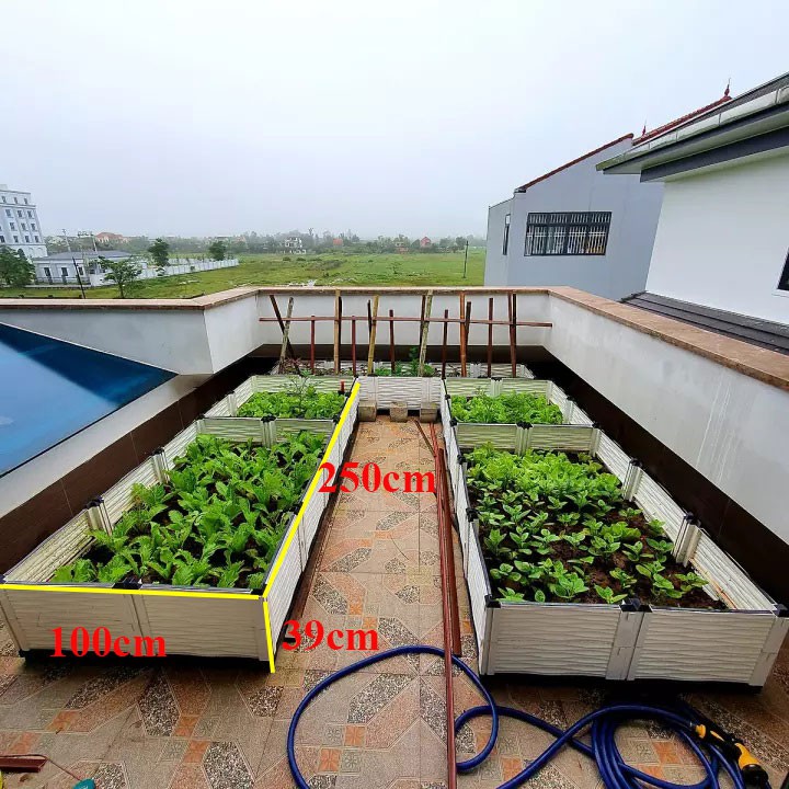Chậu Khay Ghép Trồng rau sạch trồng Cây Thông Minh Dài 250*100*39cm thêm 4 Vách phụ và 2 Trụ Cứng Cáp Hơn