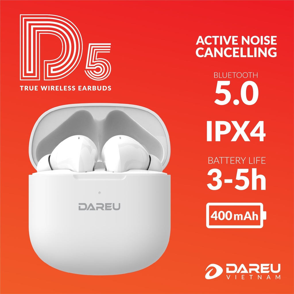 Tai nghe không dây nhét tai True Wireless DAREU D5 TWS EARBUDS ANC / Bluetooth 5.0/ 400mAh/ IPX4