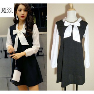 Váy Áo Đầm Suông DRESSIE Thắt Nơ Thời Trang Nữ Đẹp Công Sở Dạo Phố Dự Tiệc - DX89 (Đen Trắng)