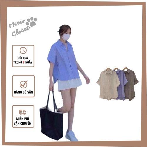 Áo sơ mi ngắn tay kẻ cúc sau chất dày dặn