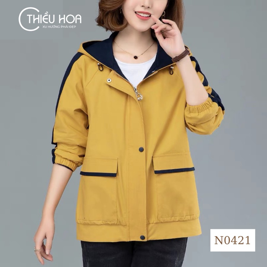 Áo Khoác Nữ Trung Niên Có Mũ Chất liệu Kaki dù chất liệu mát mẻ chống tia UV ,Chống Gió cực tốt THIỀU HOA  AK1N04211N