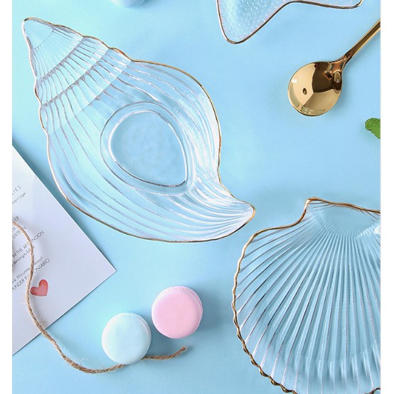 Set đĩa thủy tinh trong suốt hình vỏ sò hàng nhập