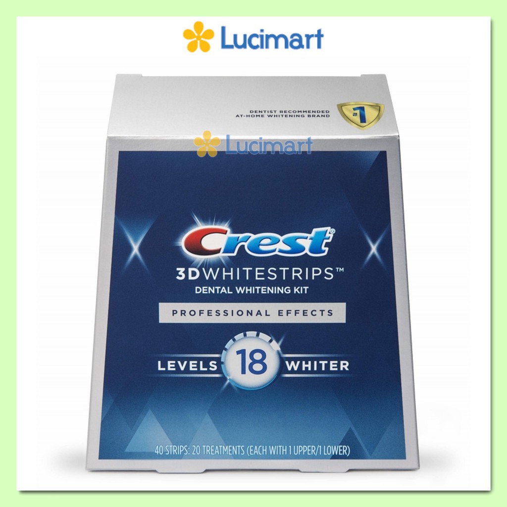Fullbox hộp 20 gói miếng dán trắng răng Crest 3D Whitestrips Professional Effects Levels 18 Whiter [Hàng Mỹ]