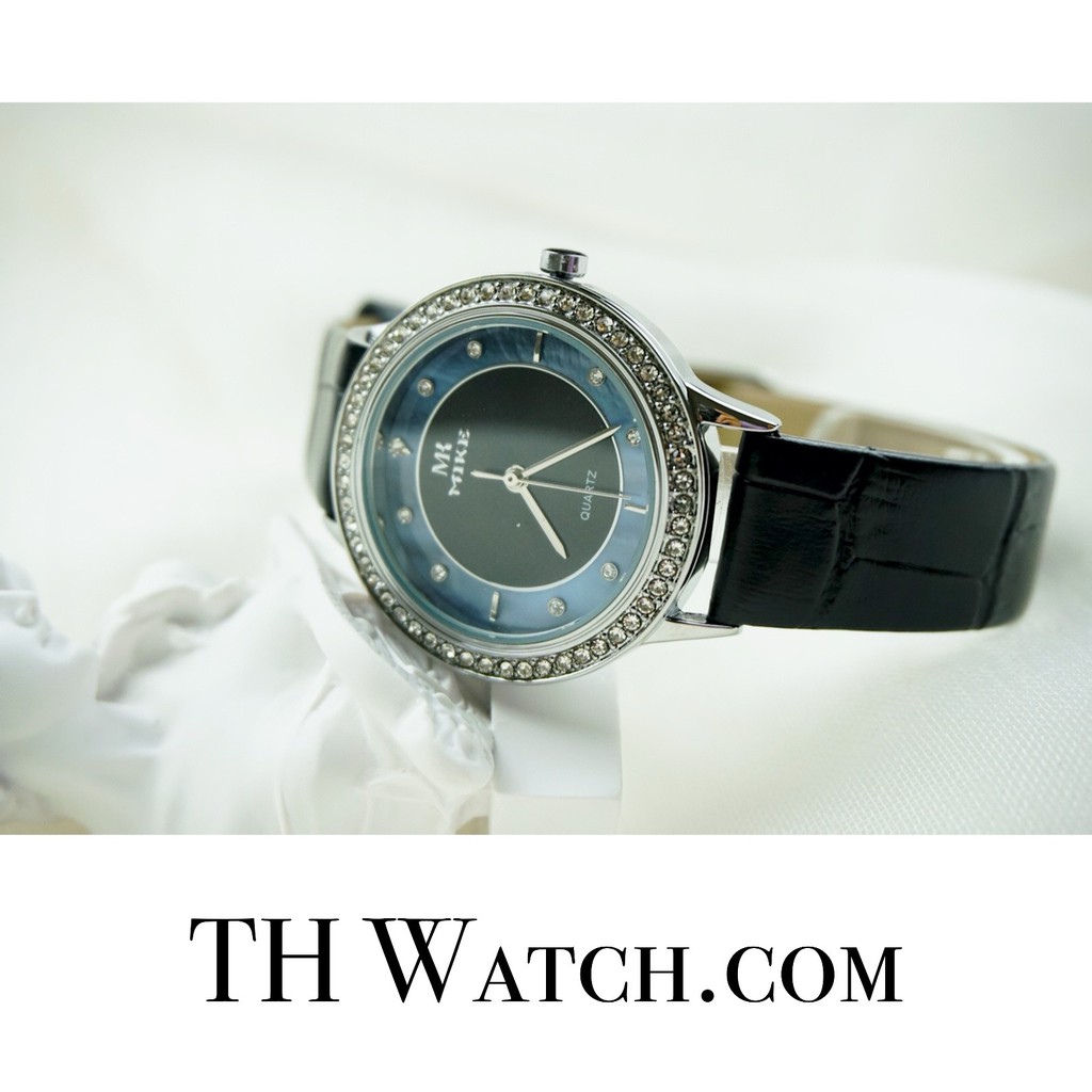 [ẢNH CHỤP THẬT] Đồng hồ nữ MIKE - Dây da cao cấp, mặt tròn khảm đá màu xanh bảo hành 12 tháng, hàng chính hãng 100%