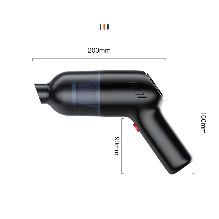 Máy Hút Bụi Xe Hơi, Văn Phòng Cầm Tay Mini Không Dây 3 Đầu, Lực Hút Siêu Mạnh 9000PA 120W - Kèm Dây Sạc USB