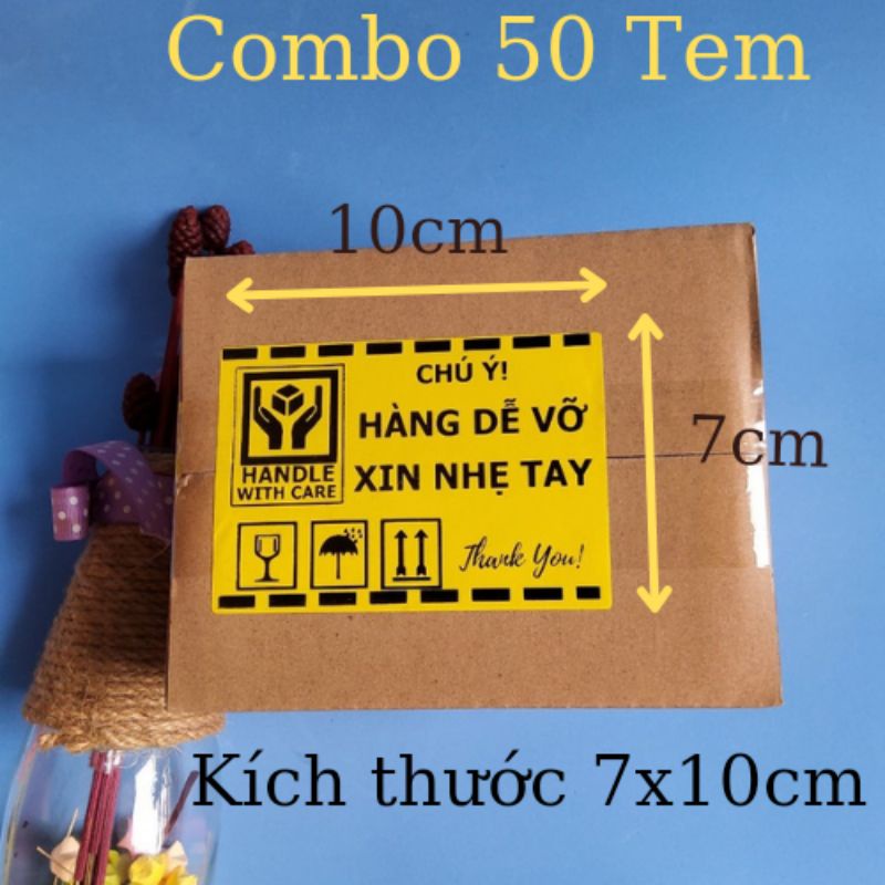 ⚡ Set 50 tem dán có sẵn keo cảnh báo HÀNG DỄ VỠ kích thước 10x7cm