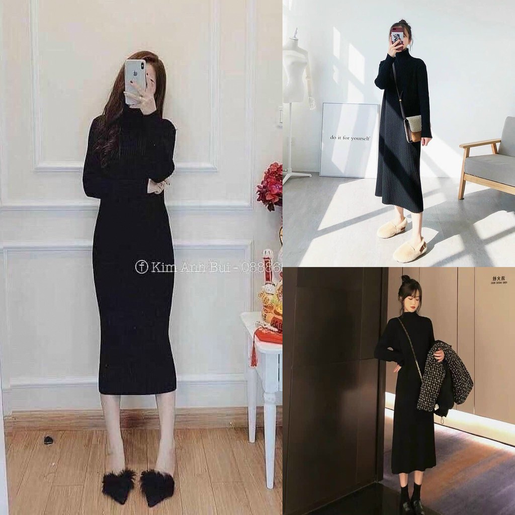 Đầm Len Tăm Body Cổ Lọ Dáng Dài