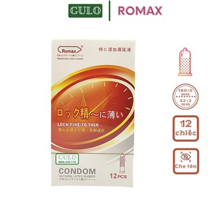 Bao cao su ROMAX Lock fine to thin, Bcs gai thắt chống tụt - Hộp 12 bcs