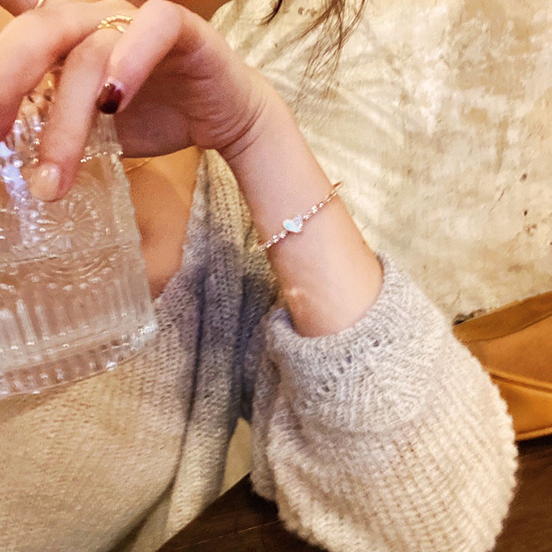MANYUE Vòng tay thiết kế hở đính đá zircon mặt trái tim có thể điều chỉnh phong cách Hàn Quốc cho nữ