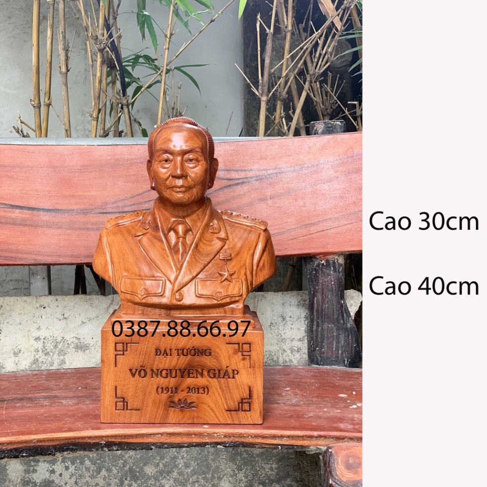 Tượng Gỗ Hương Bán Thân Bác Võ Nguyên Giáo Cao 30 40cm