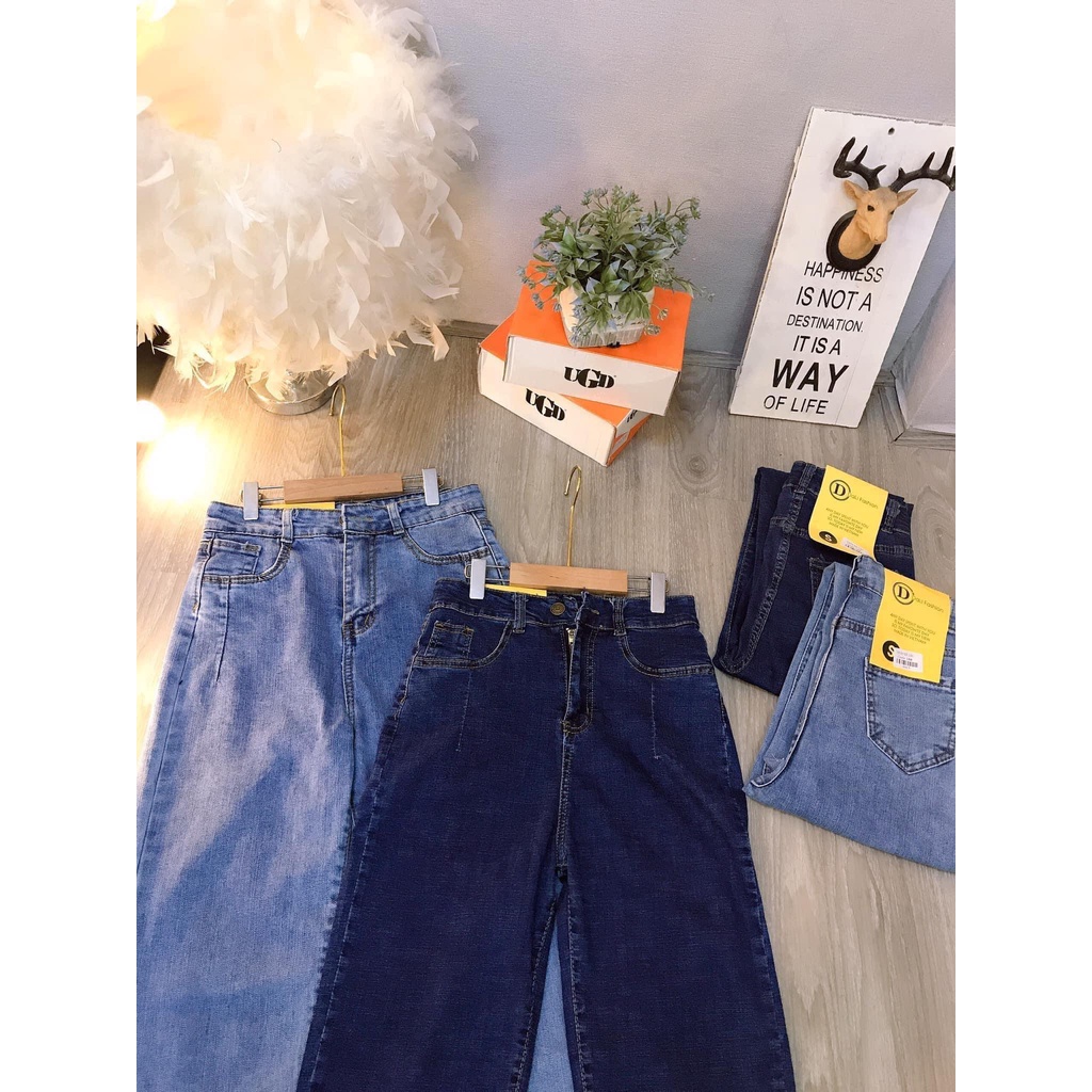Quần jean ống rộng, xẻ gấu quần bò nữ cạp cao hàn quốc Q08 SEM CLOTHES
