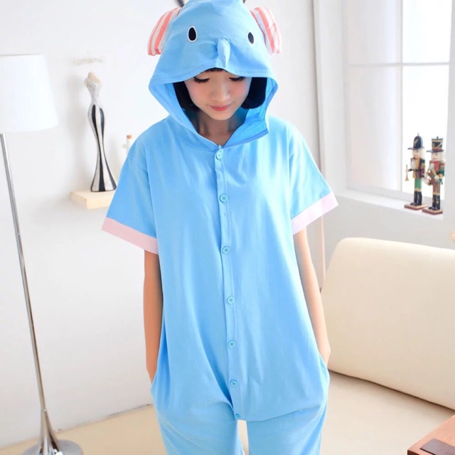 Pịjama thú hình voi xanh cộc tay chất cotton