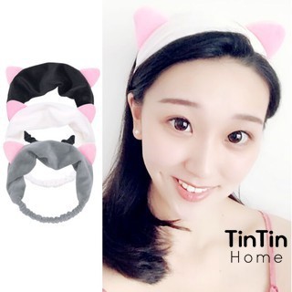 Băng đô turban tai mèo Hàn Quốc dùng khi trang điểm, rửa mặt và đắp mặt nạ TINTIN BD01