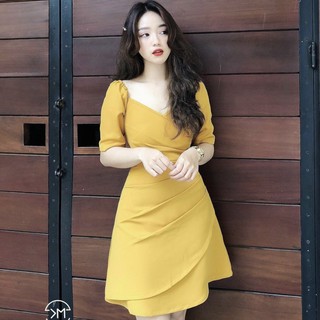 Đầm váy freesize cổ V xếp li eo 3 màu