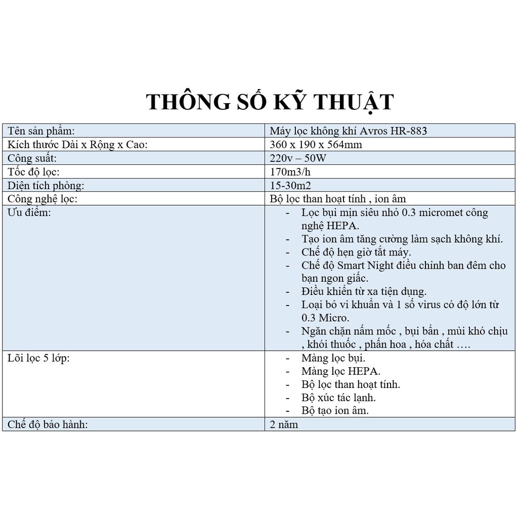 Máy lọc không khÍ HR 883 công nghệ lọc 5 lớp tạo ion âm, loại bỏ bụi mịn, thanh lọc không khí đến 99,98%. Bảo hành 2 năm