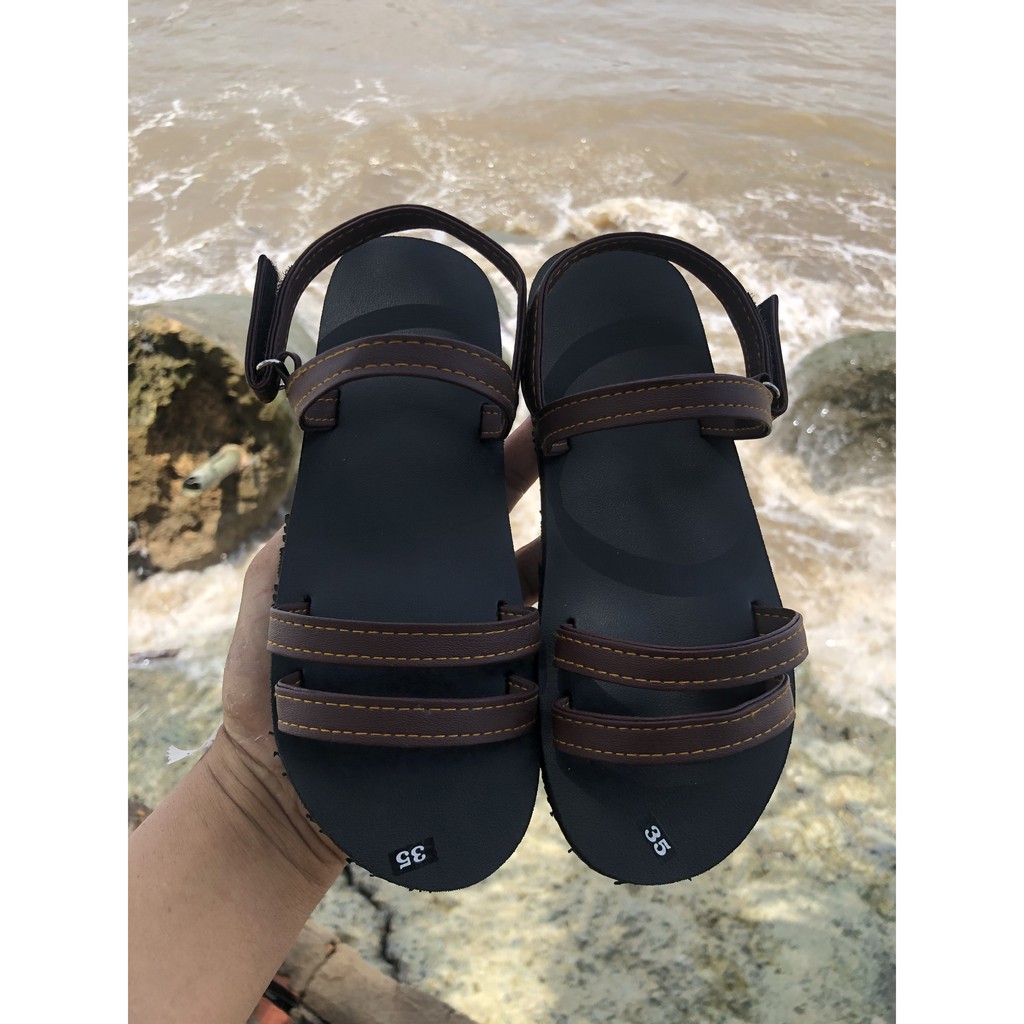 sandal nữ đế đen quai nâu size từ 35 đến 42 khác size ib chọn ( sandal đồng nai)