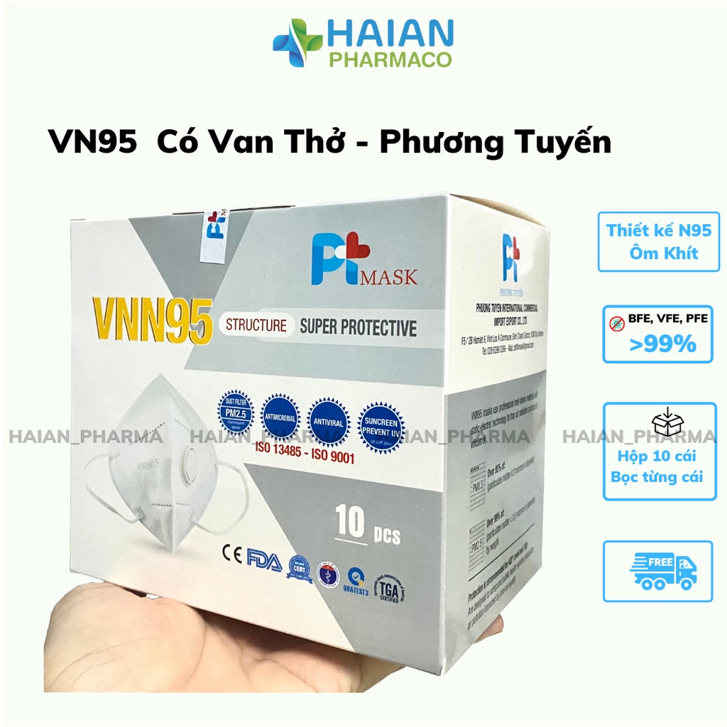 Khẩu trang có van thở VN.N95 PT Mask 5 lớp kháng khuẩn hộp 10 cái