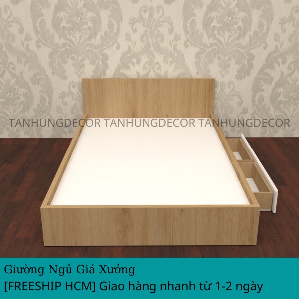 GIƯỜNG NGỦ CÓ 2 HỘC KÉO GỖ MDF PHỦ MELAMINE